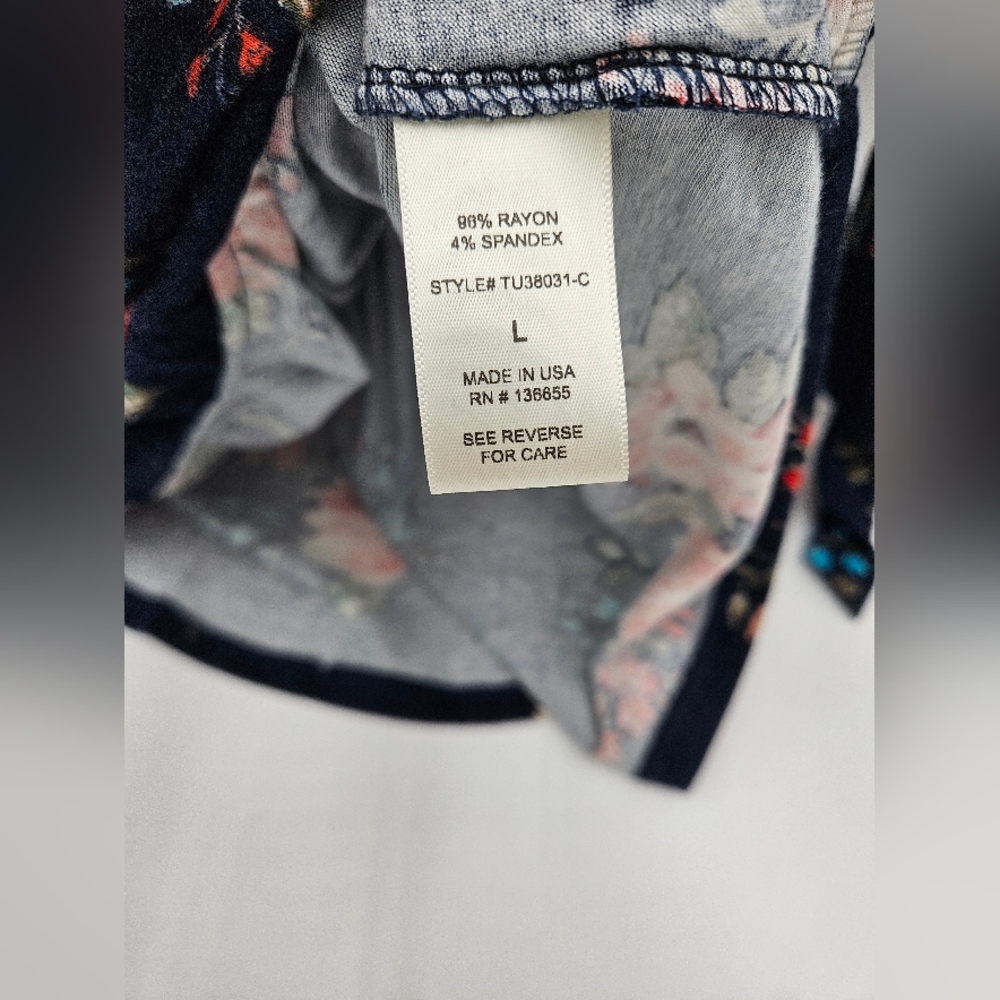 Beacon Women's Floral V-Neck Faux Wrap Blouse - Navy and Red  Size L - Picture 5 of 12